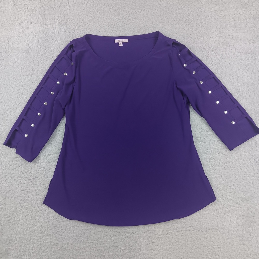 89th + Madison Blouse Womens Large Purple Studded Ladder Cutout Sleeve Top